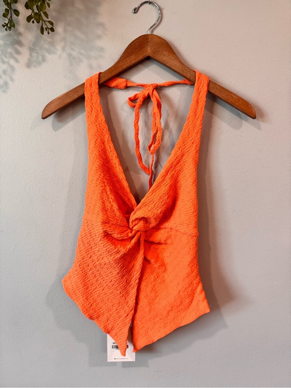 Hello Molly Orange Textured Tie-Front Halter
